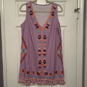 Purple Printed Dress w/ Tassels